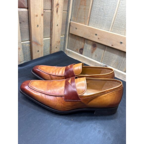 Magnanni For Saks Fifth Avenue Mens Mid-Brown Tan Leather Loafers Size 9.5 - Picture 7 of 12